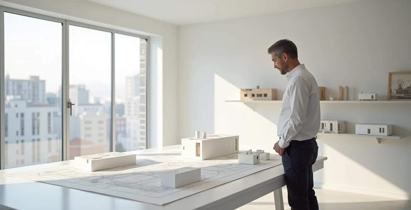 Arquitecto diseñando conceptos sin construir físicamente