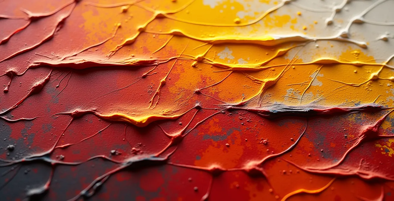 Detalle macro de pinceladas y texturas en obra de arte contemporáneo