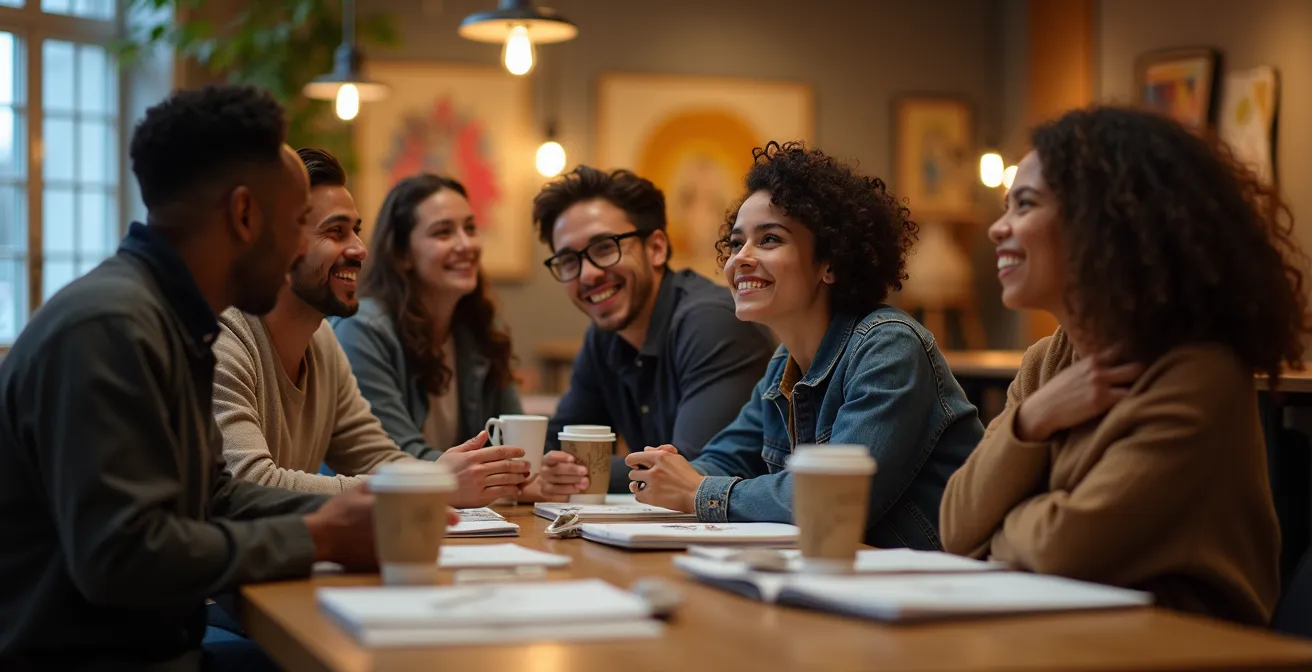 Encuentro informal entre artistas en espacio cultural alternativo