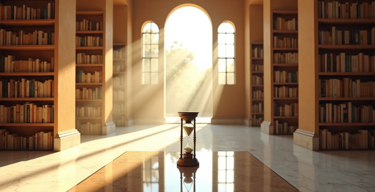 Calendario visual mostrando la transición de obras al dominio público en España con línea temporal