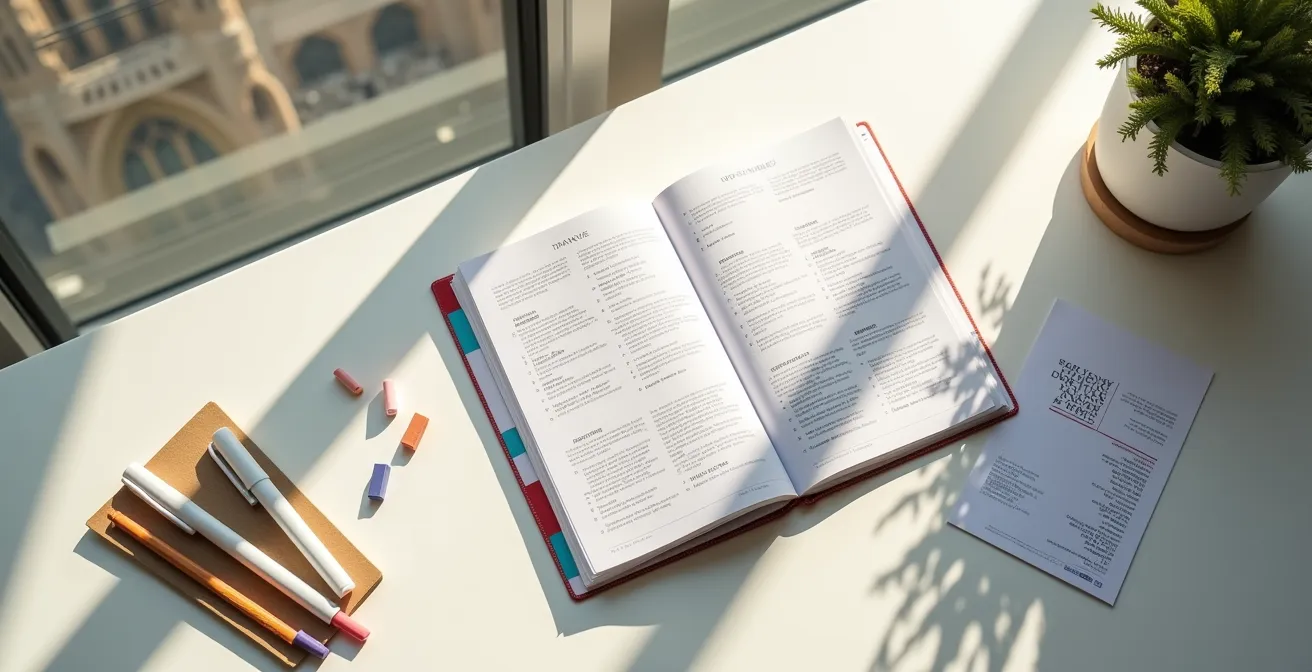 Vista aérea de agenda profesional con fechas marcadas de eventos artísticos en España