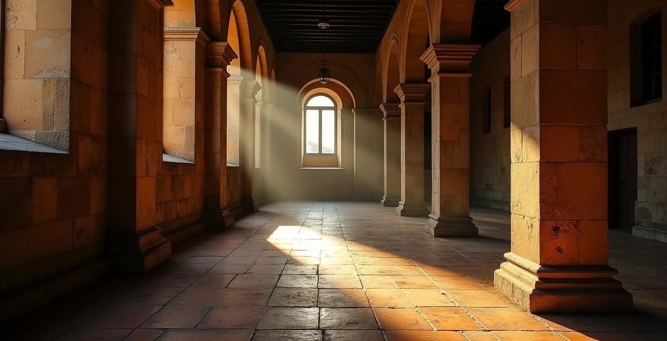 Interior del Convento de las Trinitarias Descalzas donde reposan los restos de Cervantes, con arquitectura barroca y luz natural filtrada