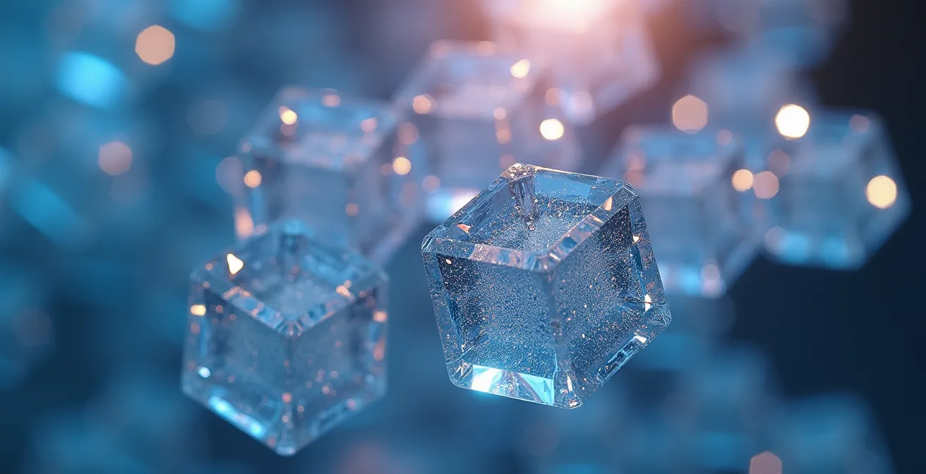 Visualización abstracta de datos de investigación siendo procesados para cumplir con los principios FAIR en un repositorio certificado.