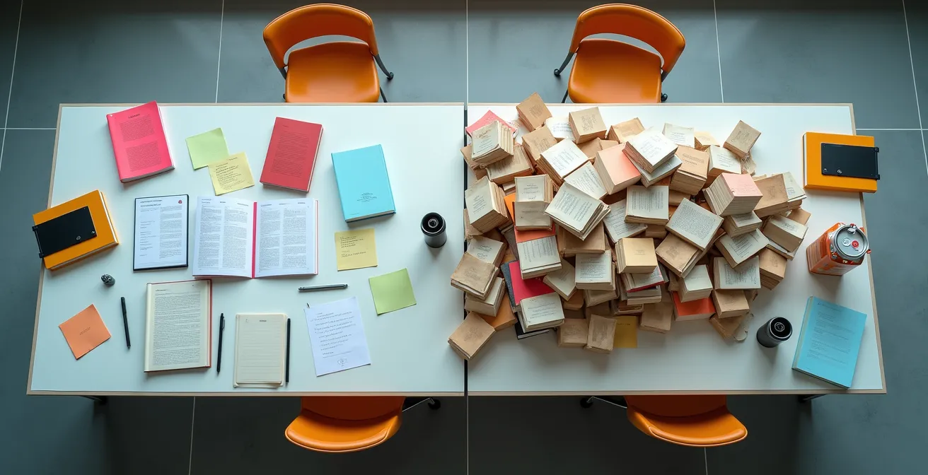 Contraste visual entre dos métodos de estudio: trabajo continuo versus estudio intensivo de última hora