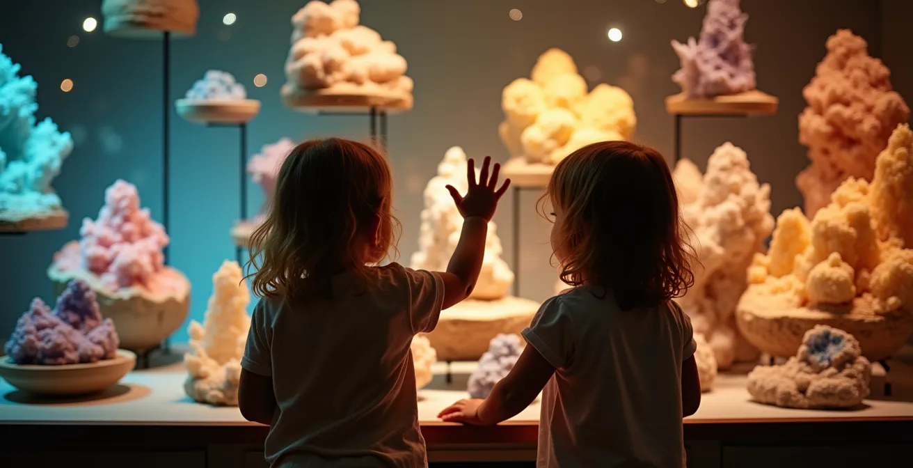 Niños interactuando con exposición táctil en museo