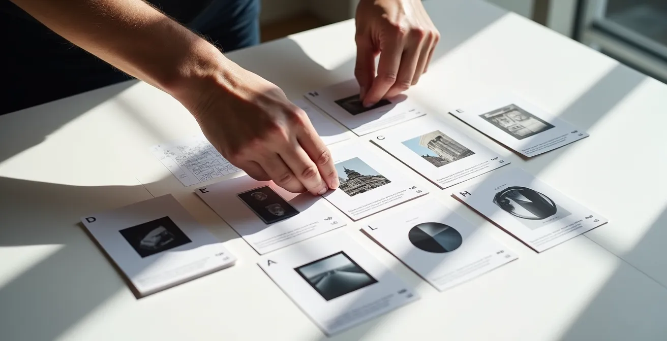 Profesional maduro presentando portfolio de proyectos en reunión de networking