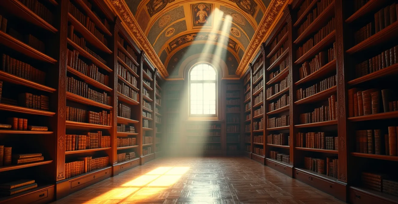 Sala de lectura Luca Giordano bajo la bóveda barroca pintada en el Casón del Buen Retiro